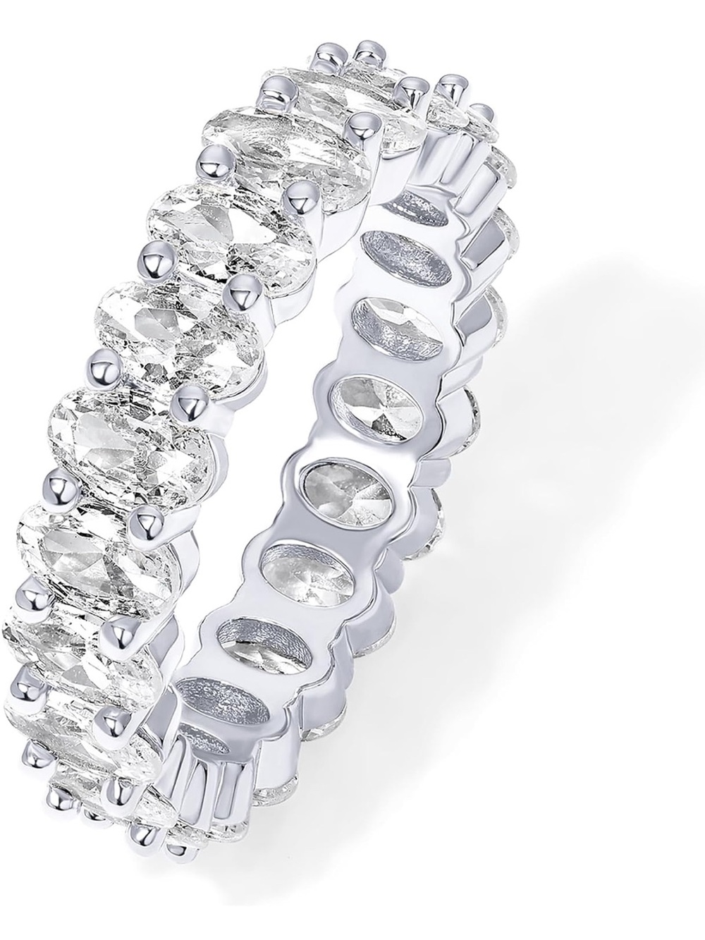 Clear Crystal Eternity Band Ring in Silver Tone